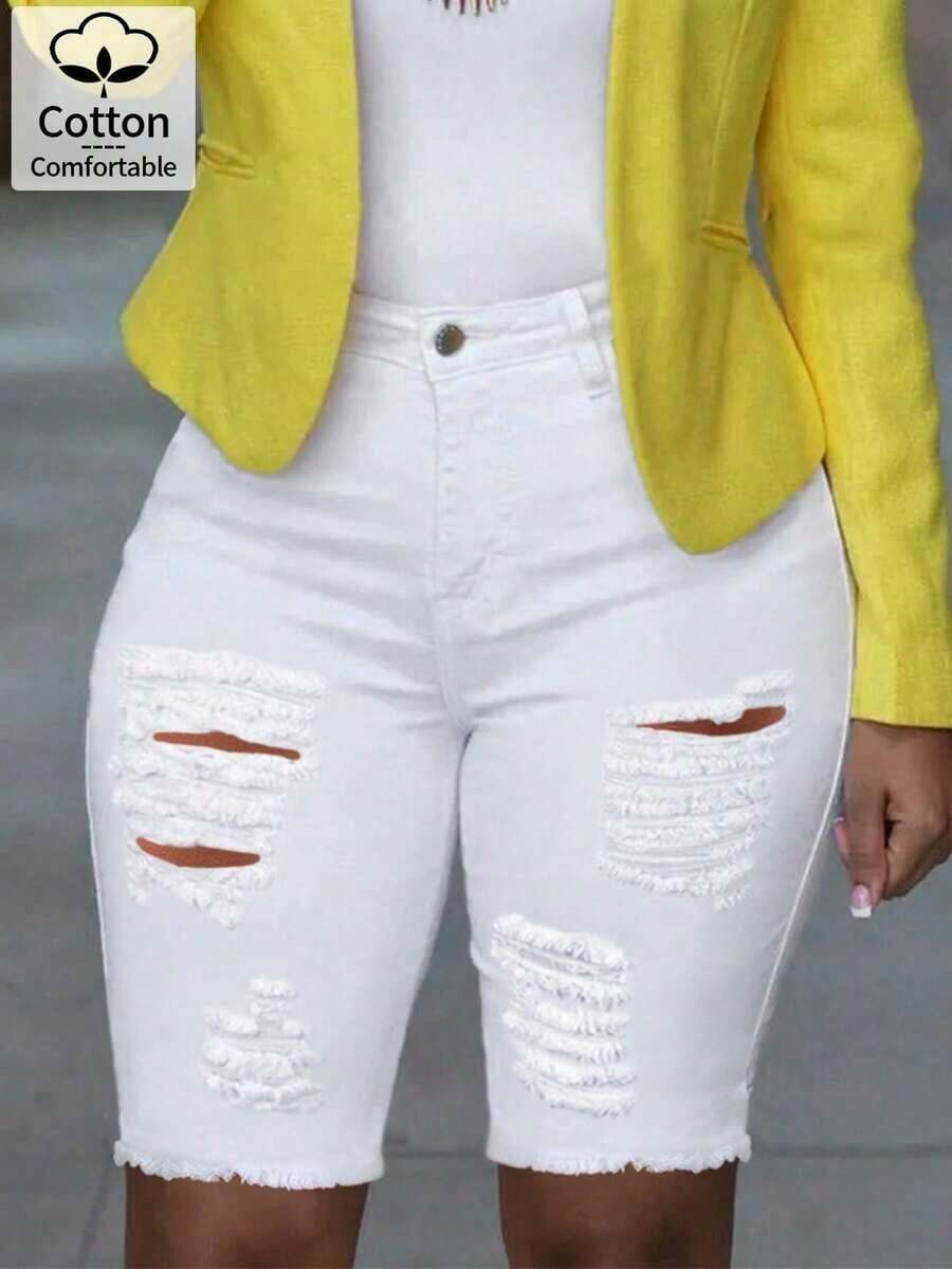 Shorts Denim Frayed - Womens Distressed White Denim Shorts With
