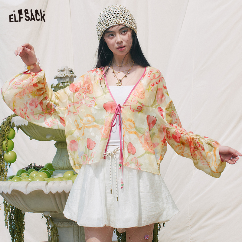 Kimono Sheer Floral - ELFSACK Floral Print Sheer Kimono Cardigan