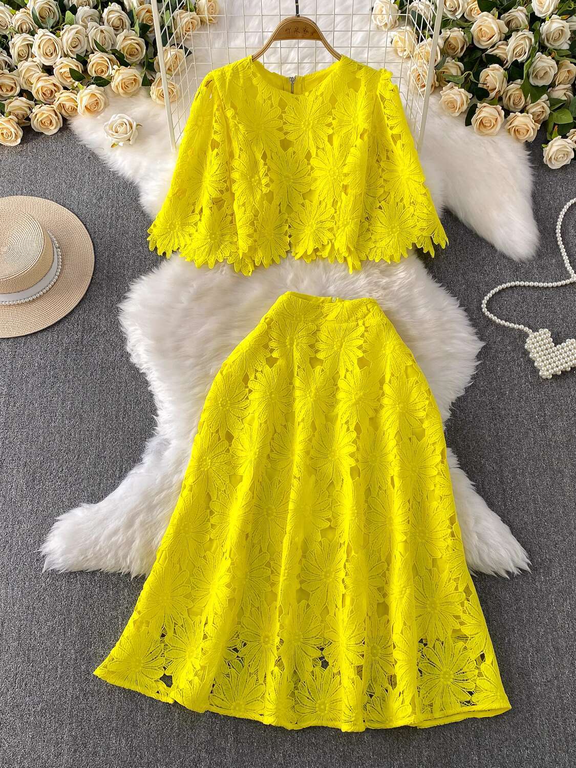 Crop Top Crochet - Elegant 2 Piece Set Women Summer