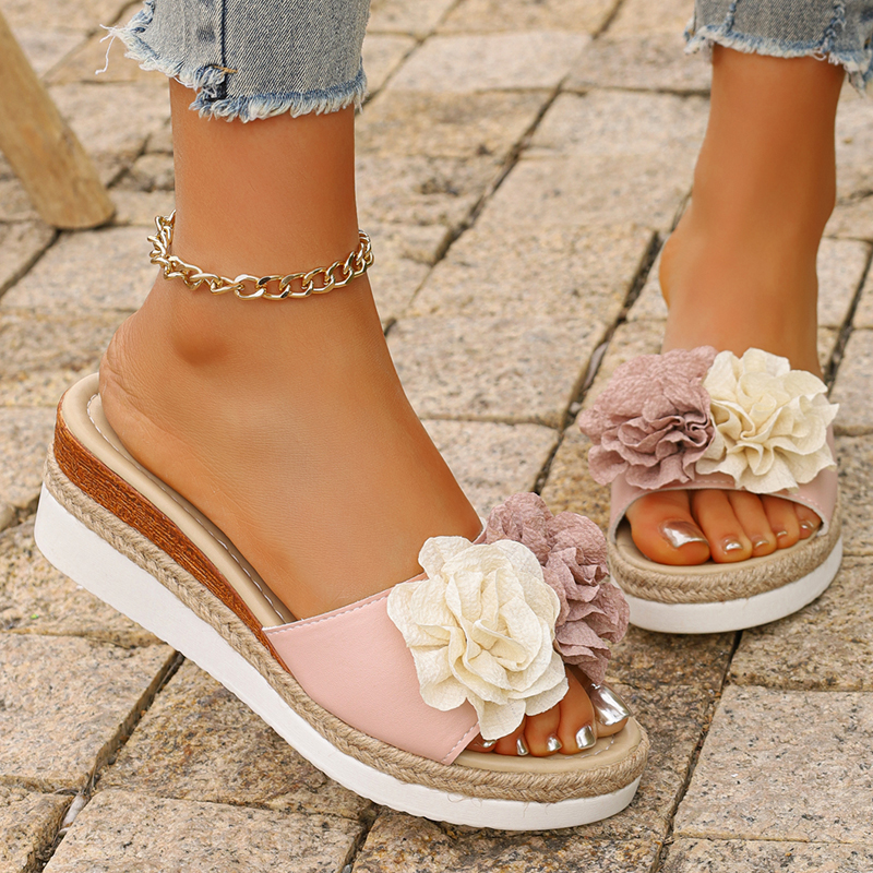 Women's Pink Flower Decor Plat - مراجعة Wedge Espadrille Women وسعره