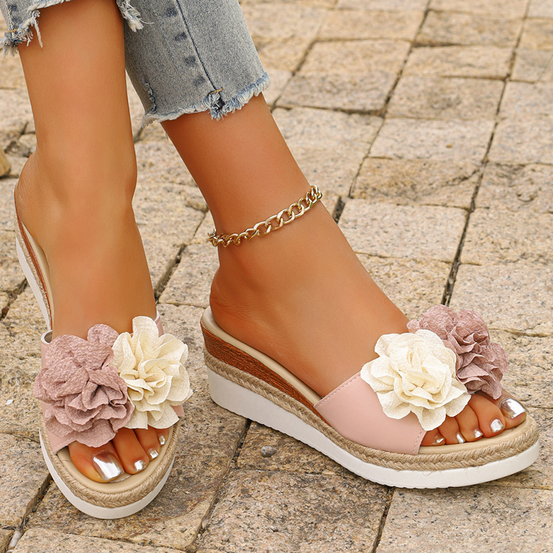 Women's Pink Flower Decor Plat - مراجعة Wedge Espadrille Women وسعره