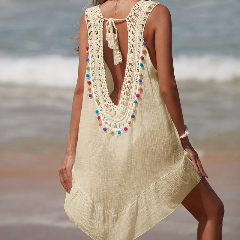 Women V-Neck Backless Hollow O - مراجعة Cover Up Kaftan وسعره