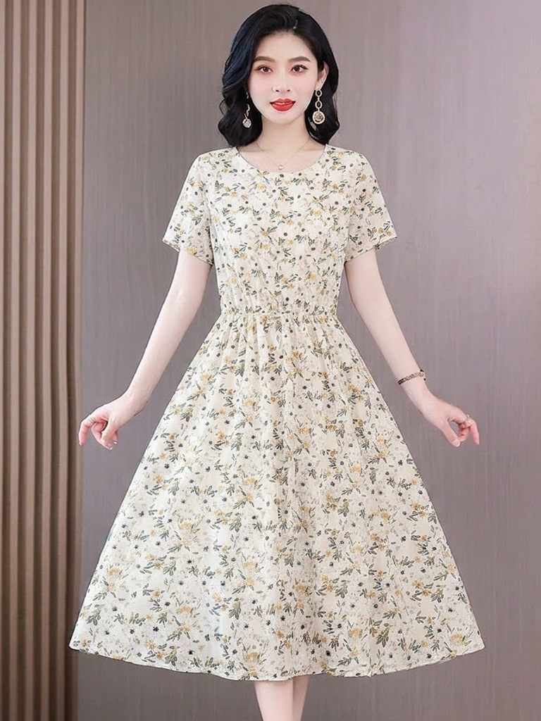 Elegant Floral Print Midi Dres - مراجعة Midi Skirt Floral وسعره