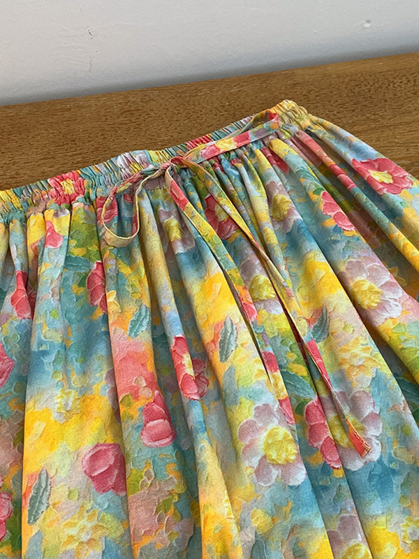 Retro Artistic Large Size A-Li - مراجعة Midi Skirt Floral وسعره