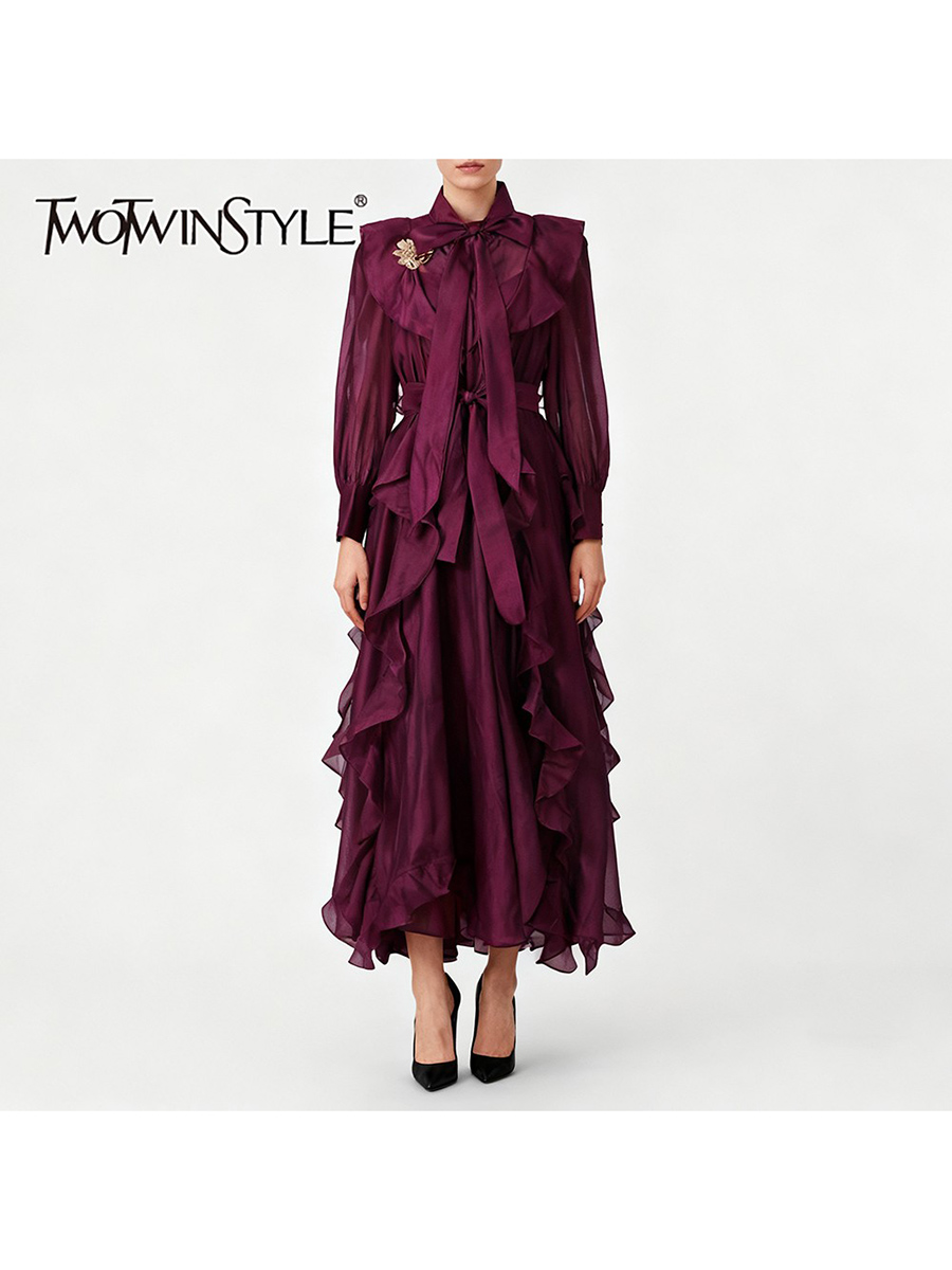 TWOTWINSTYLE Solid Spliced Ruf - مراجعة Linen Dress Wrap وسعره