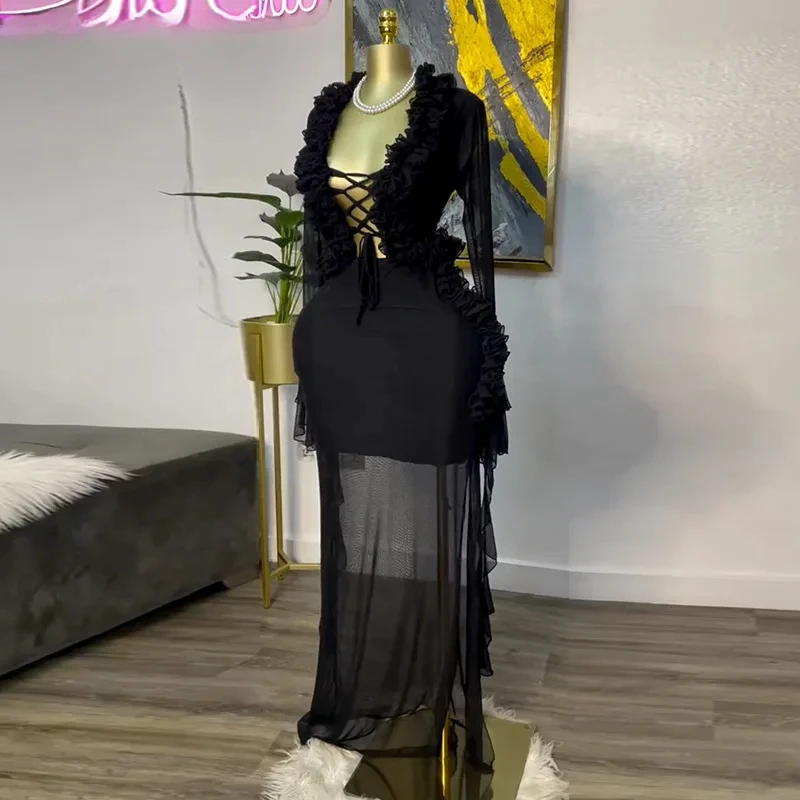 Fashion Women Set Mesh Full Sl - مراجعة Crop Top Crochet وسعره