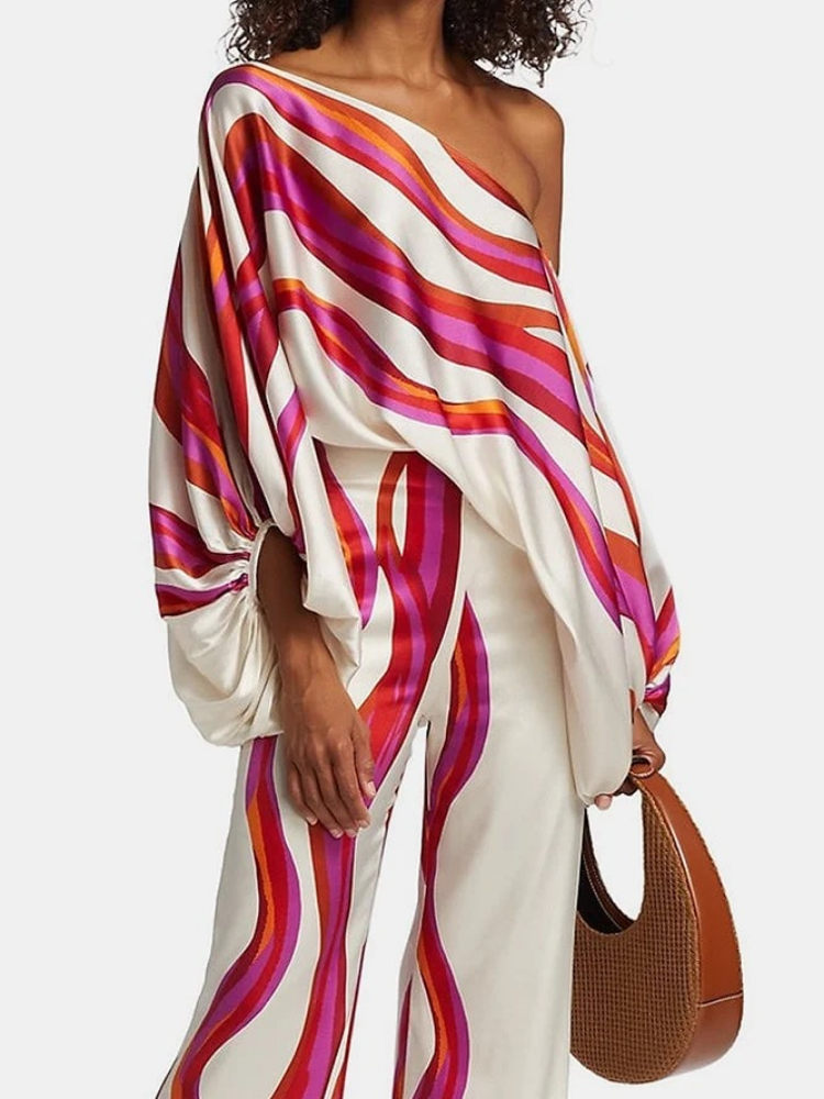 Women's Printed Satin 2-piece  - مراجعة Blouse Off Shoulder وسعره