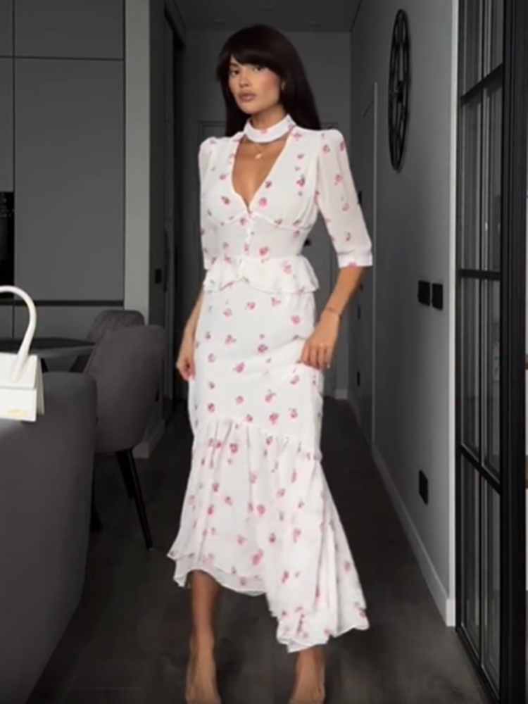 Women White Pink Floral Choker - مراجعة Midi Skirt Floral وسعره