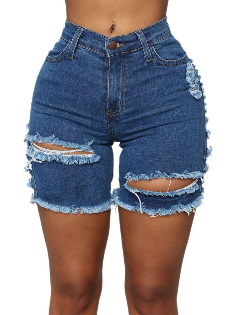 Women High Waist Ripped Denim  - مراجعة Shorts Denim Frayed وسعره
