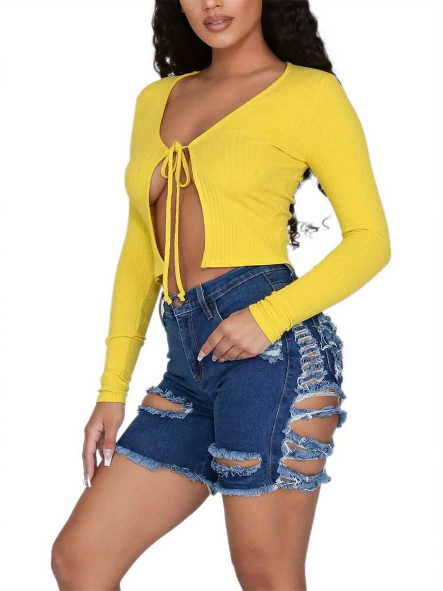 Women High Waist Ripped Denim  - مراجعة Shorts Denim Frayed وسعره