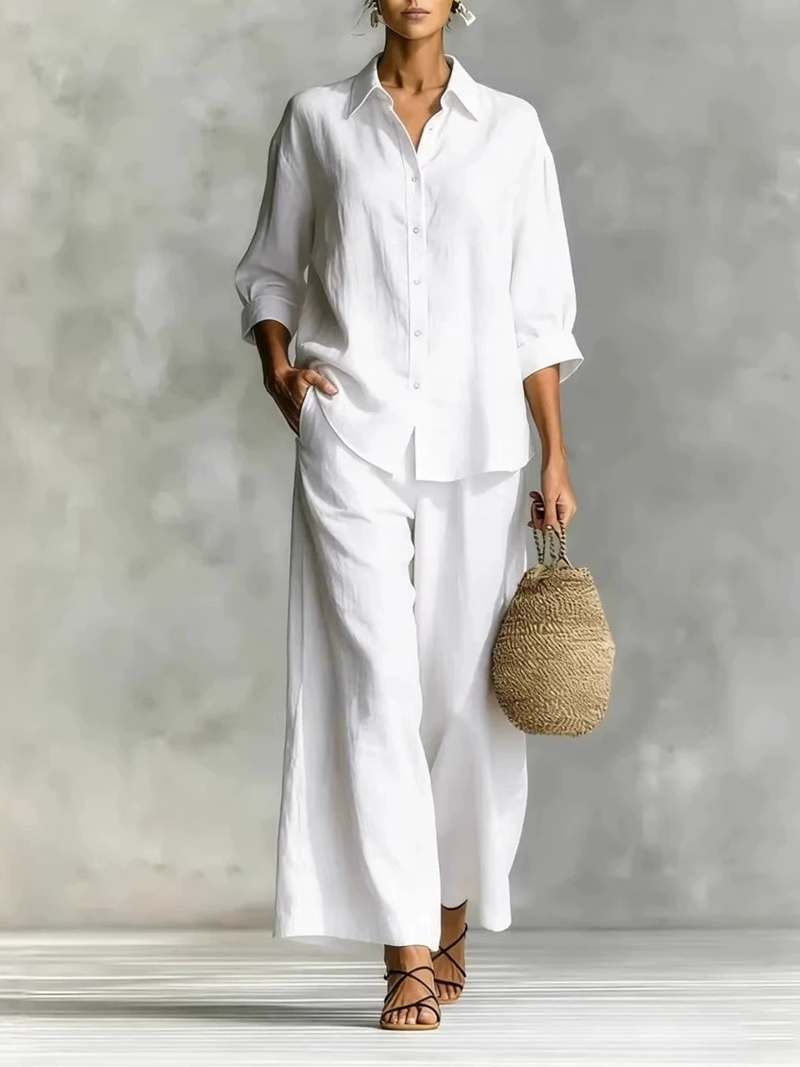 Women's New 7-Sleeve Shirt & W - مراجعة Linen Pant Wide وسعره