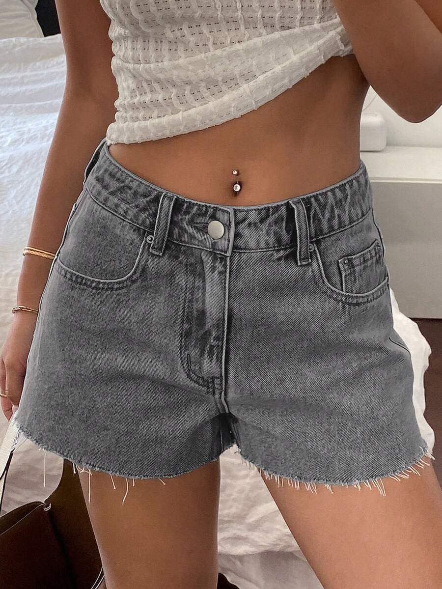 Women Casual Vintage Wash Deni - مراجعة Shorts Denim Frayed وسعره