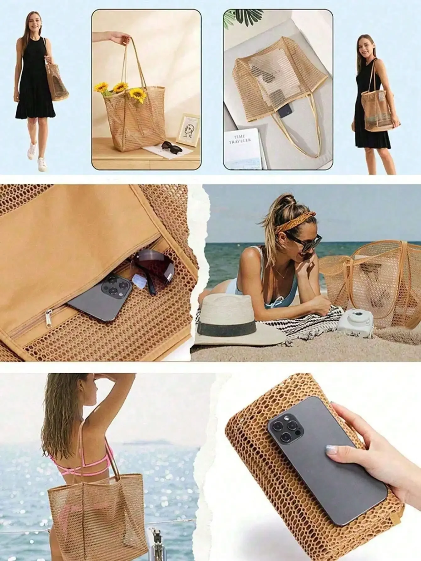 1pc Mesh Beach Tote Bag, Outdo - مراجعة Tote Bag Beach وسعره