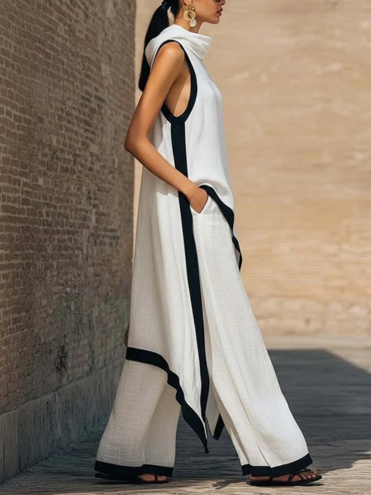Women's linen Contrast Color S - مراجعة Linen Pant Wide وسعره