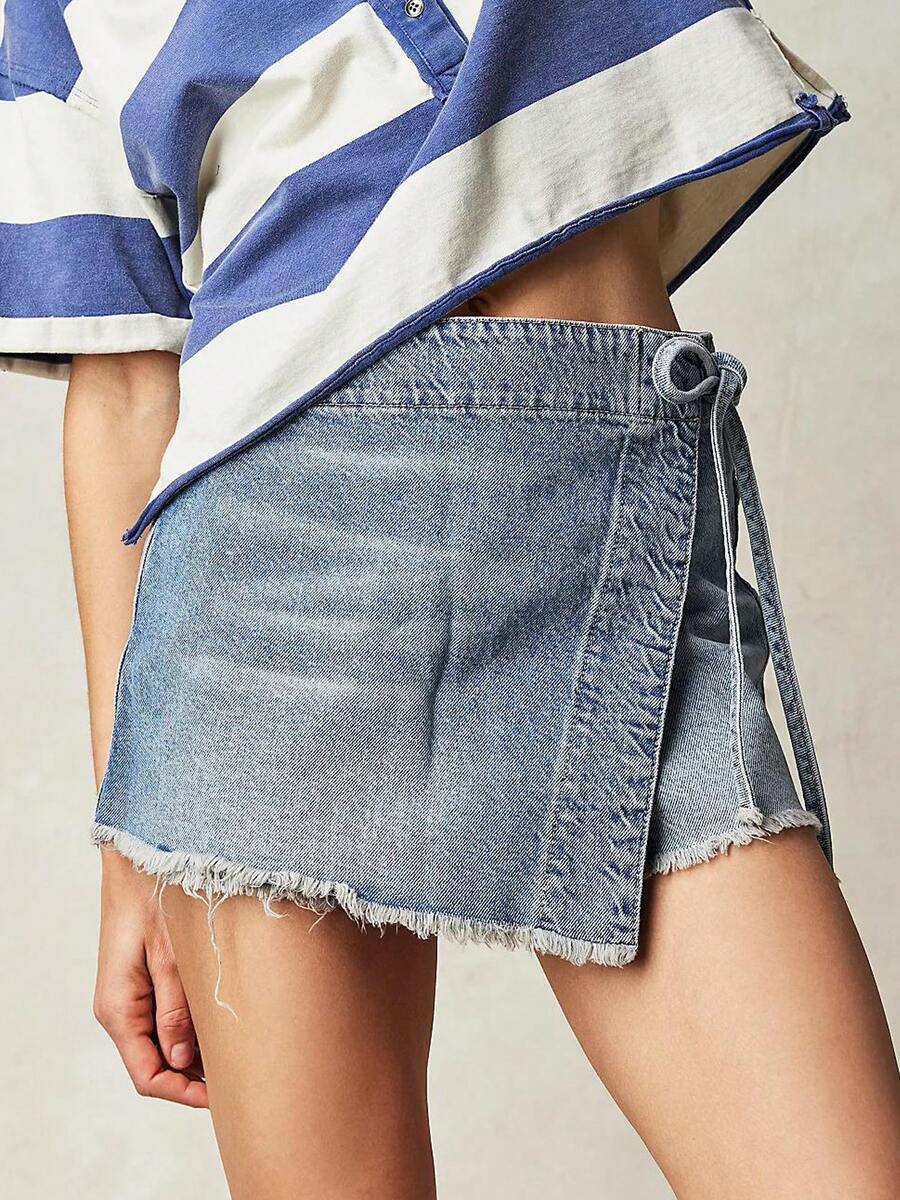 Women Denim Mini Skirt High Wa - مراجعة Shorts Denim Frayed وسعره