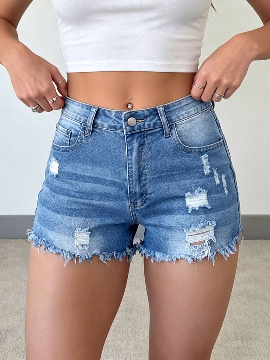 Womens Casual Distressed Denim - مراجعة Shorts Denim Frayed وسعره