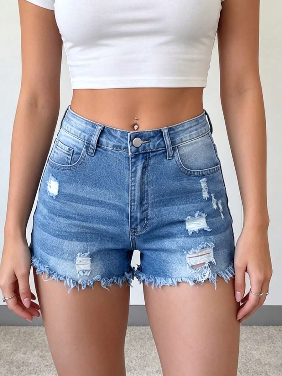 Womens Casual Distressed Denim - مراجعة Shorts Denim Frayed وسعره