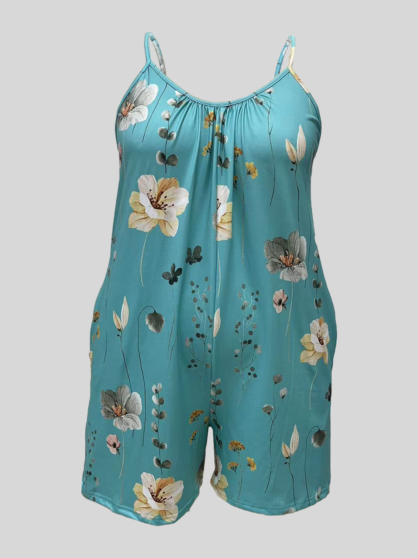Plus Size Allover Print Cami R - مراجعة Romper Floral Print وسعره
