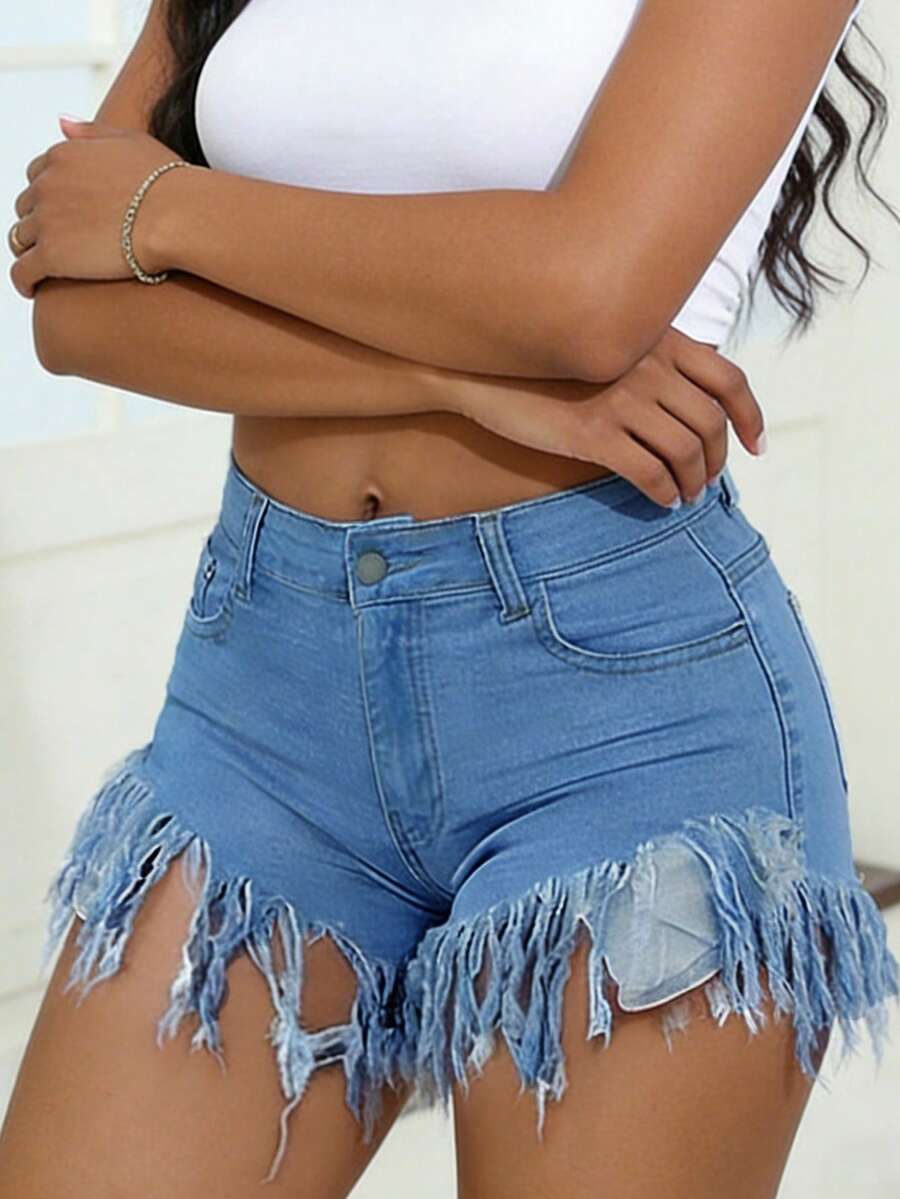 Distressed Frayed Hem Denim Sh - مراجعة Shorts Denim Frayed وسعره