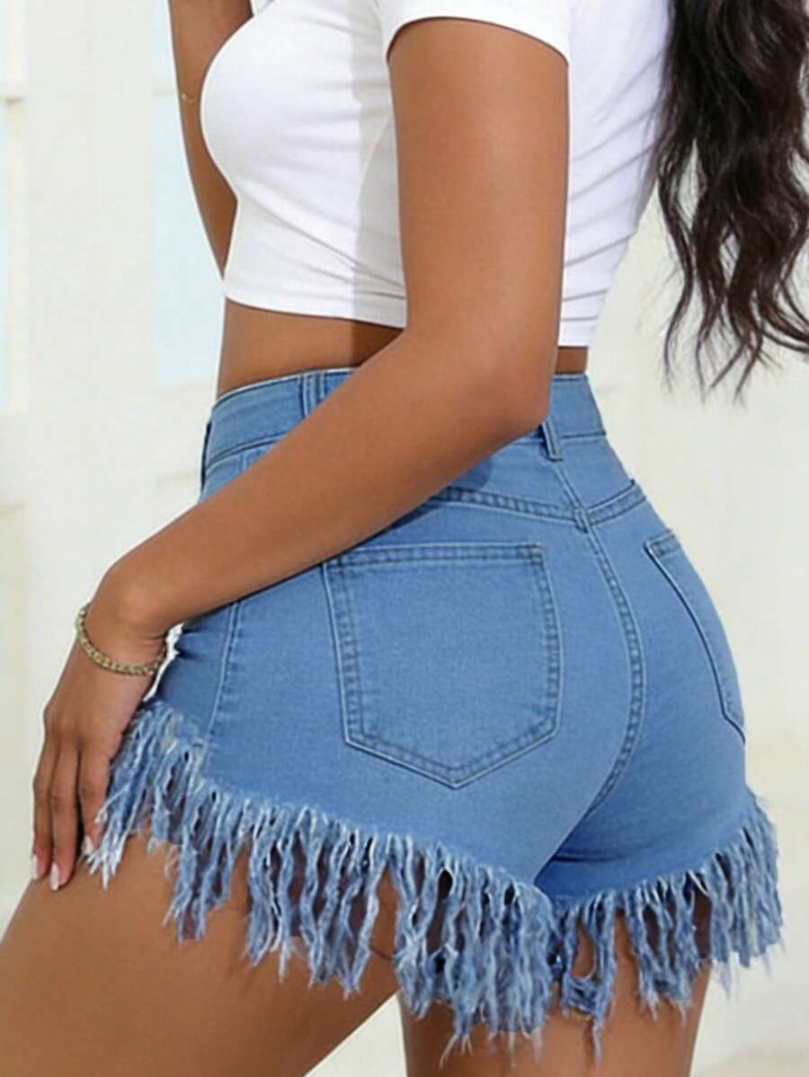 Distressed Frayed Hem Denim Sh - مراجعة Shorts Denim Frayed وسعره