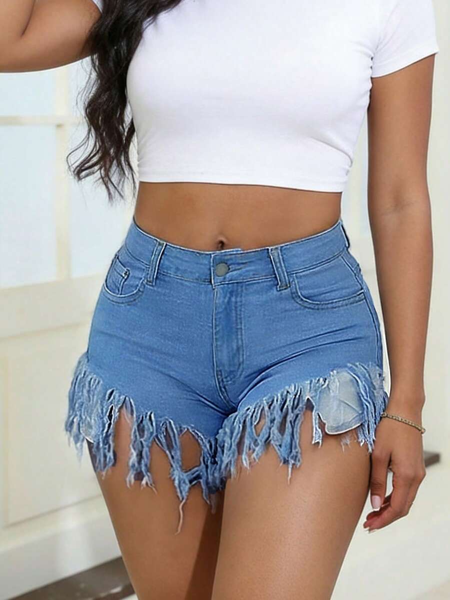 Distressed Frayed Hem Denim Sh - مراجعة Shorts Denim Frayed وسعره