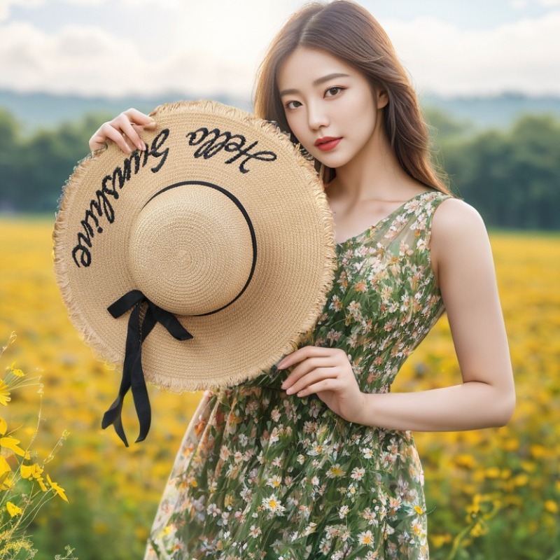 1pc Summer Floppy Beach Hats f - مراجعة Hat Floppy Wide وسعره