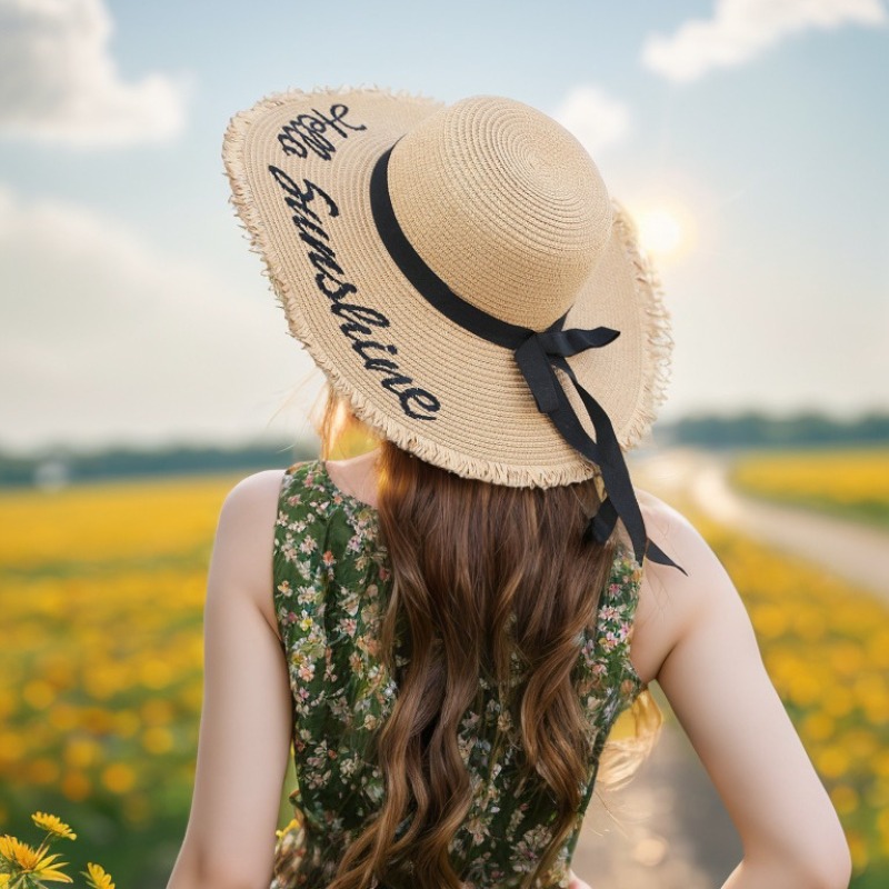 1pc Summer Floppy Beach Hats f - مراجعة Hat Floppy Wide وسعره