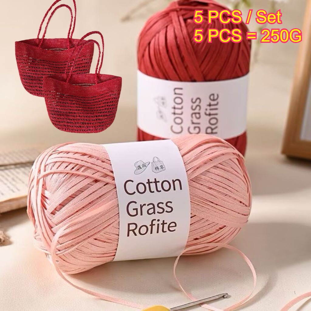 5PCS 250g Raffia Paper Rope Kn - مراجعة Crochet Bag Raffia وسعره