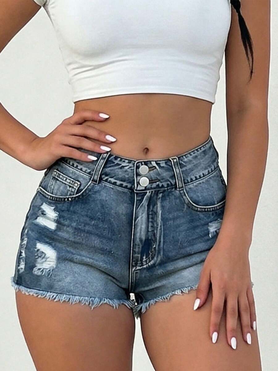 Mid-Rise Womens Denim Shorts W - مراجعة Shorts Denim Frayed وسعره
